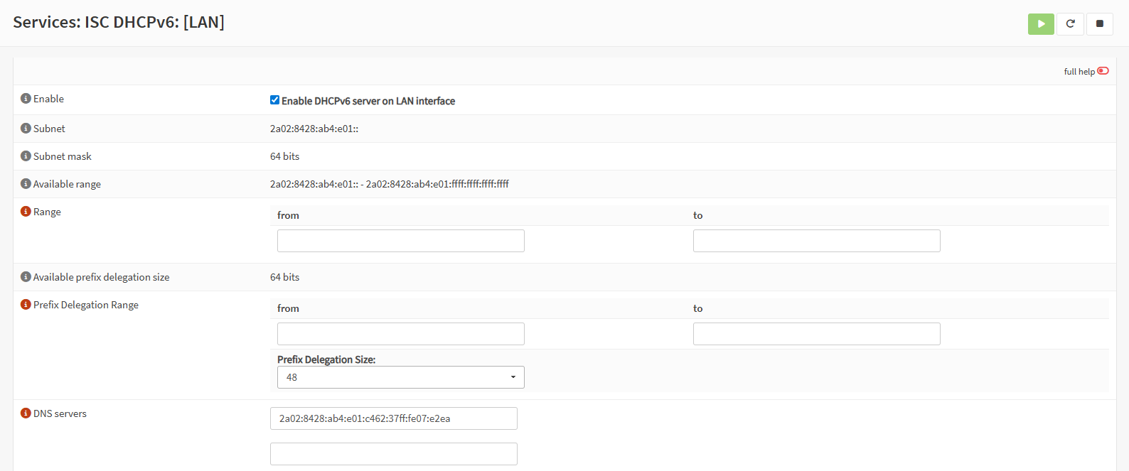 Configuration DHCPv6 sur l'OPNSense