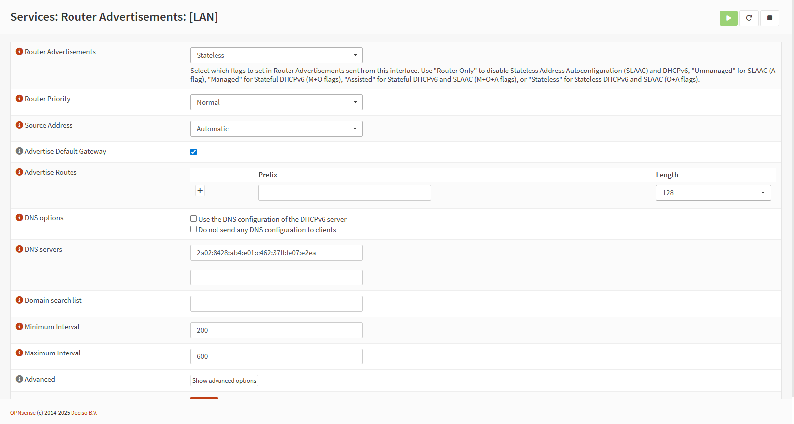 Configuration du SLAAC sur OPNSense